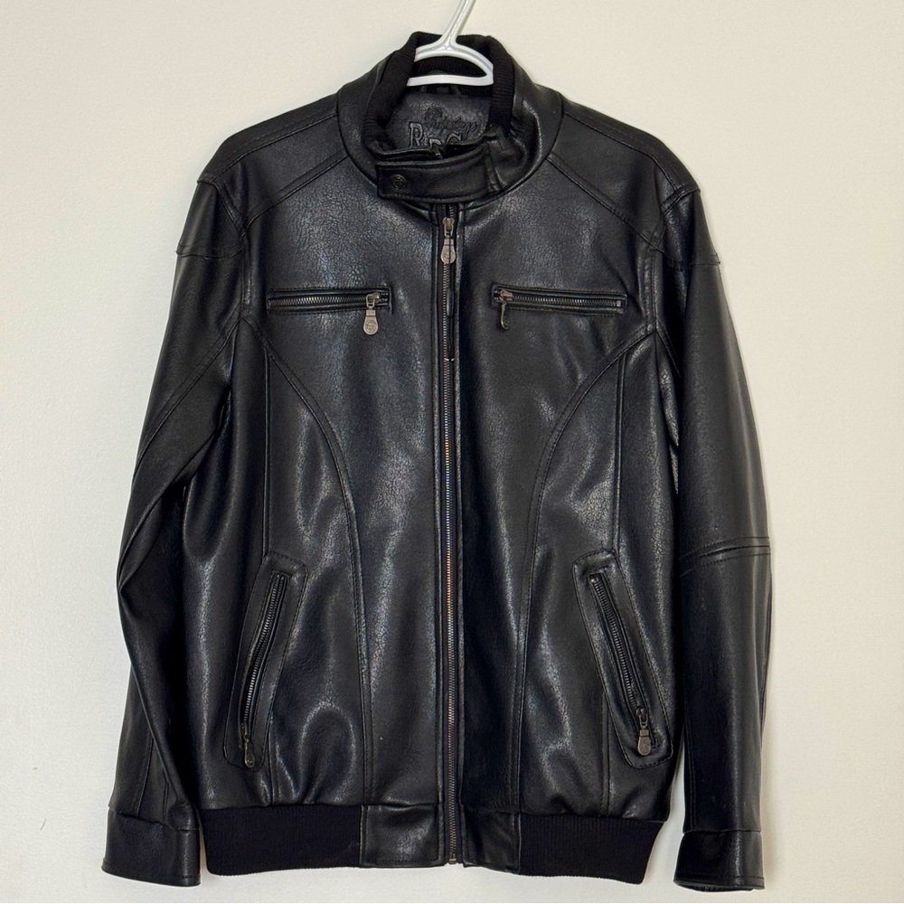 Vtg Reportage R.D.G Italia Black Mens Leather Bomber Jacket Size Medium